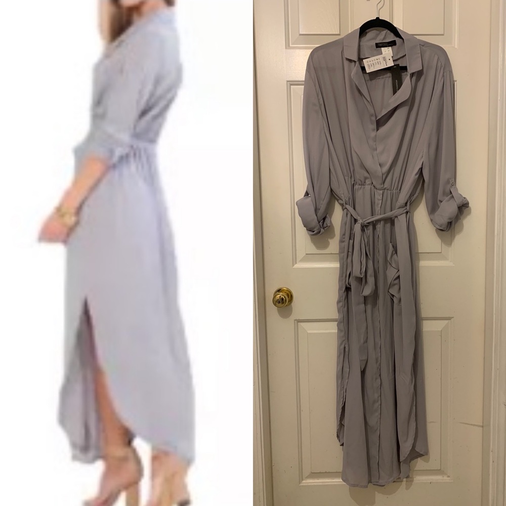 New faux wrap maxi dress w/deep v-neck (gray)